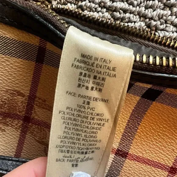 Burberry Peyton Haymarket Check PVC Leather Small Crossbody Bag Women Zip Italy
